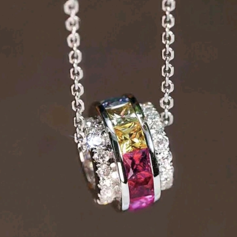 🩷💙NEW🩷💙 PRETTY!! CZ Multi-Color Cylinder Necklace On A SS Chain